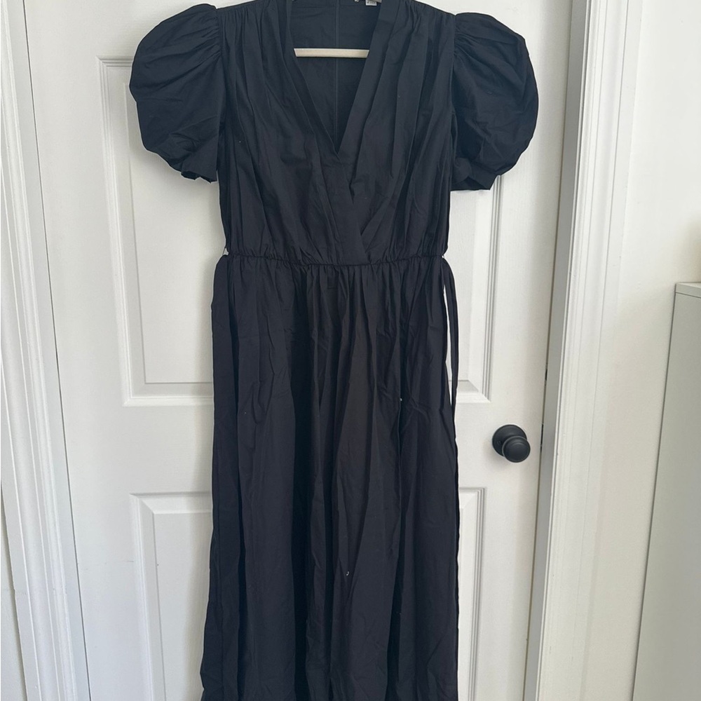 Neiman Marcus Arias New York Ruched Puff-Sleeve Dress w/ Self-Tie 10